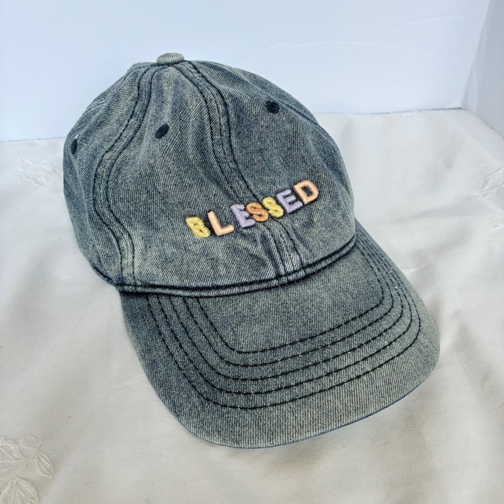 Baseball Cap Blessed Acid Wash Denim Hat Strap Boho Colorful Distressed Casual